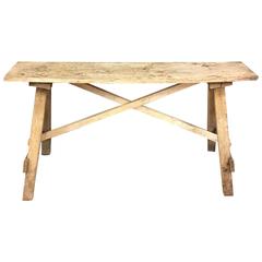 Primitive Bleeched Wooden Workbench, Side Table