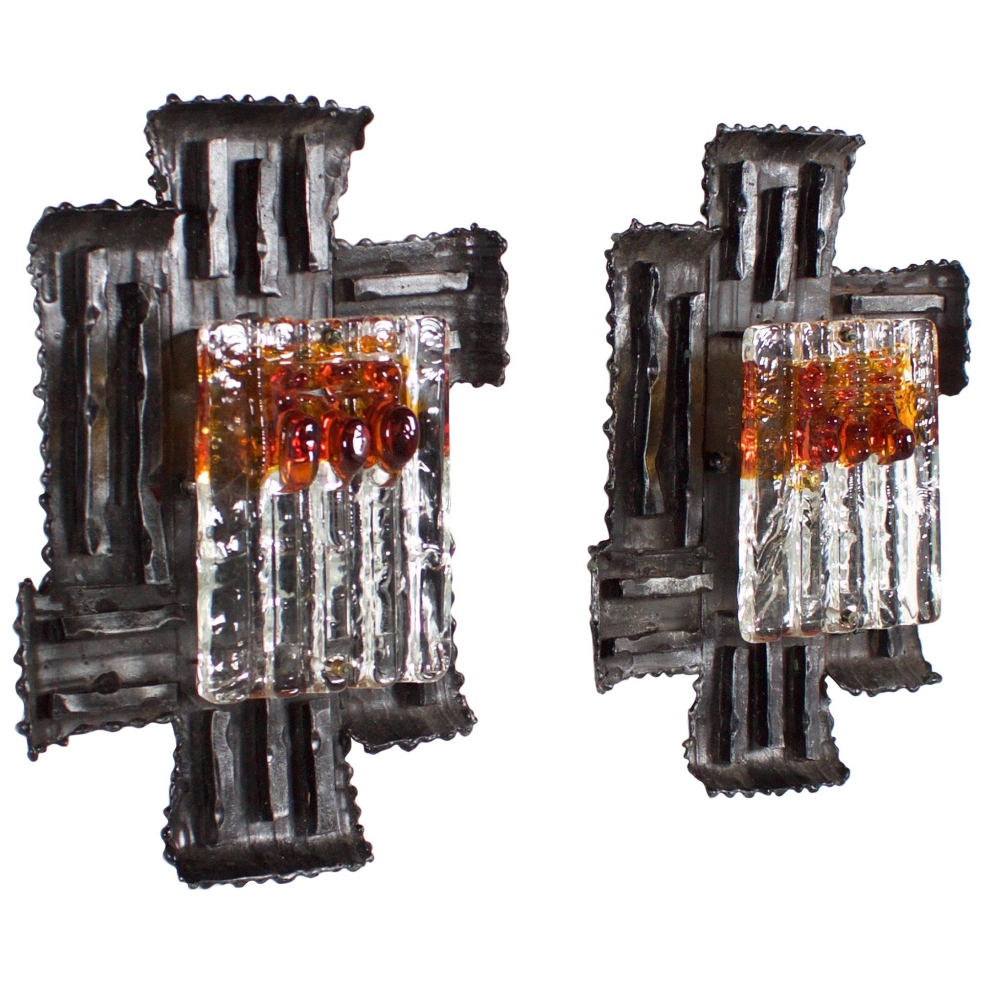 Pair of Swedish Brutalist Sconces by Tom Ahlström and Hans Ehrich, 1970s