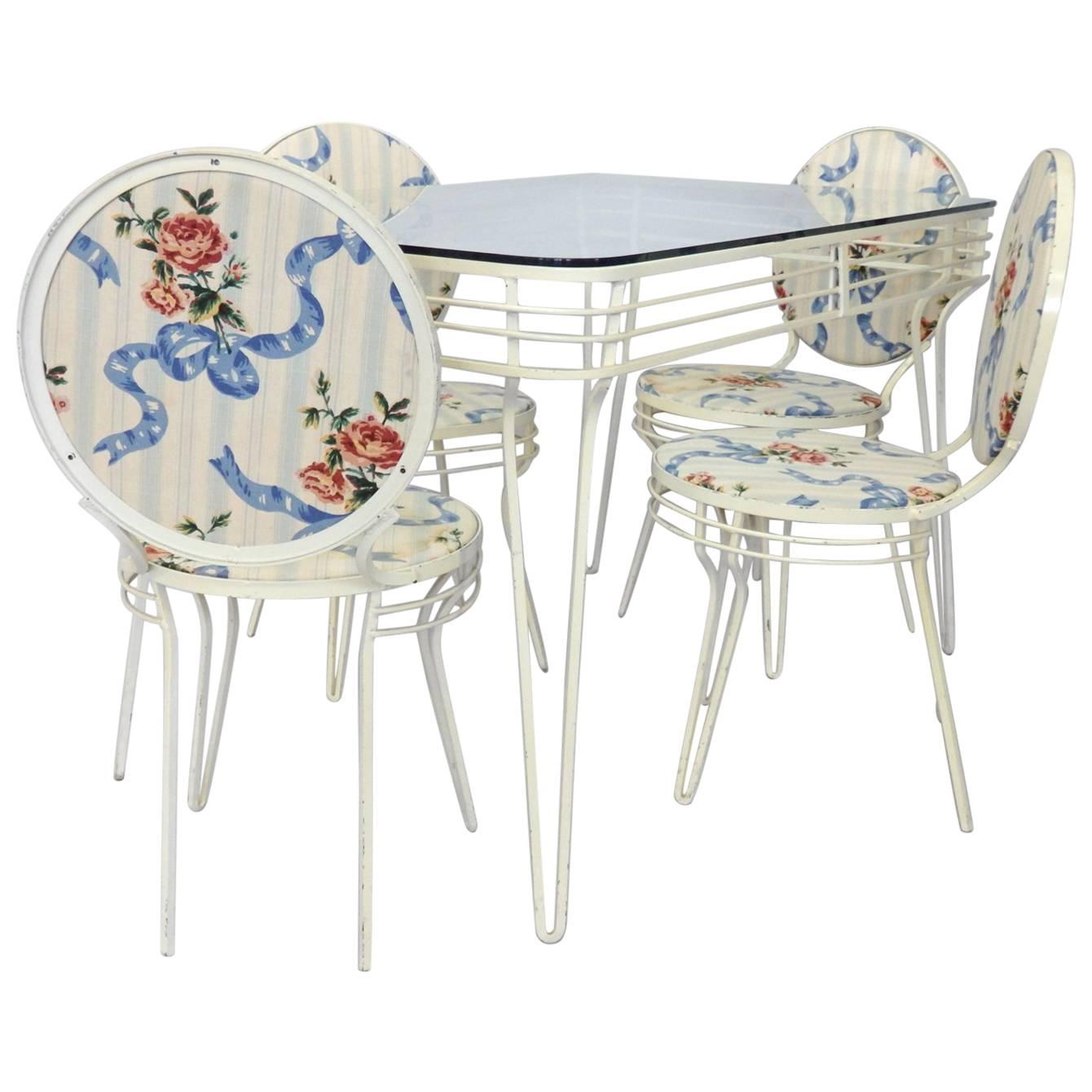 Wrought Iron Art Deco Moderne Dinette Table and Chairs