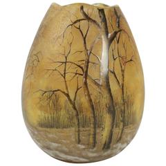 Daum Enameled Glass 'Winter Landscape' Vase