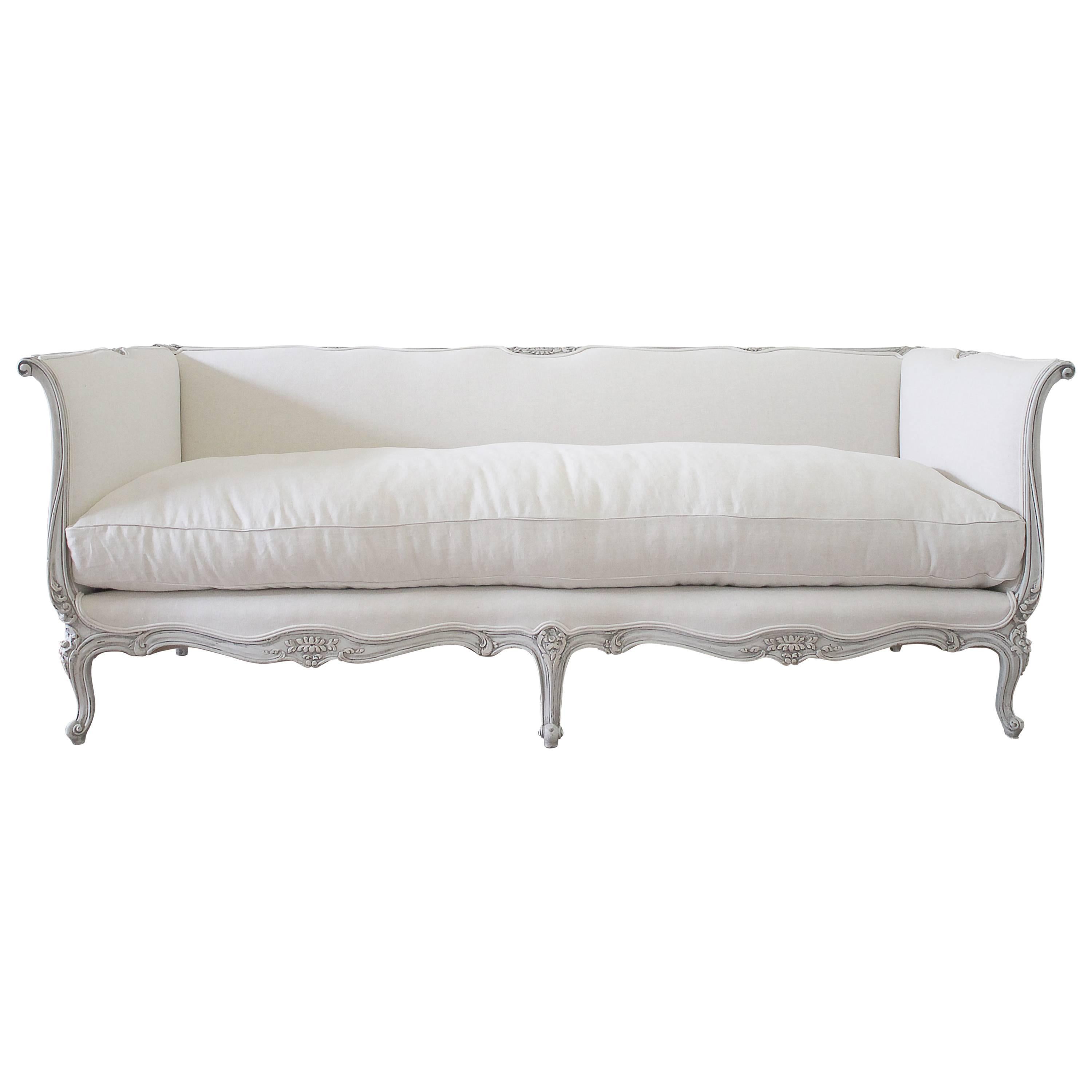 20th Century French Louis XV Daybed Style Sofa Upholstered in Belgian Linen