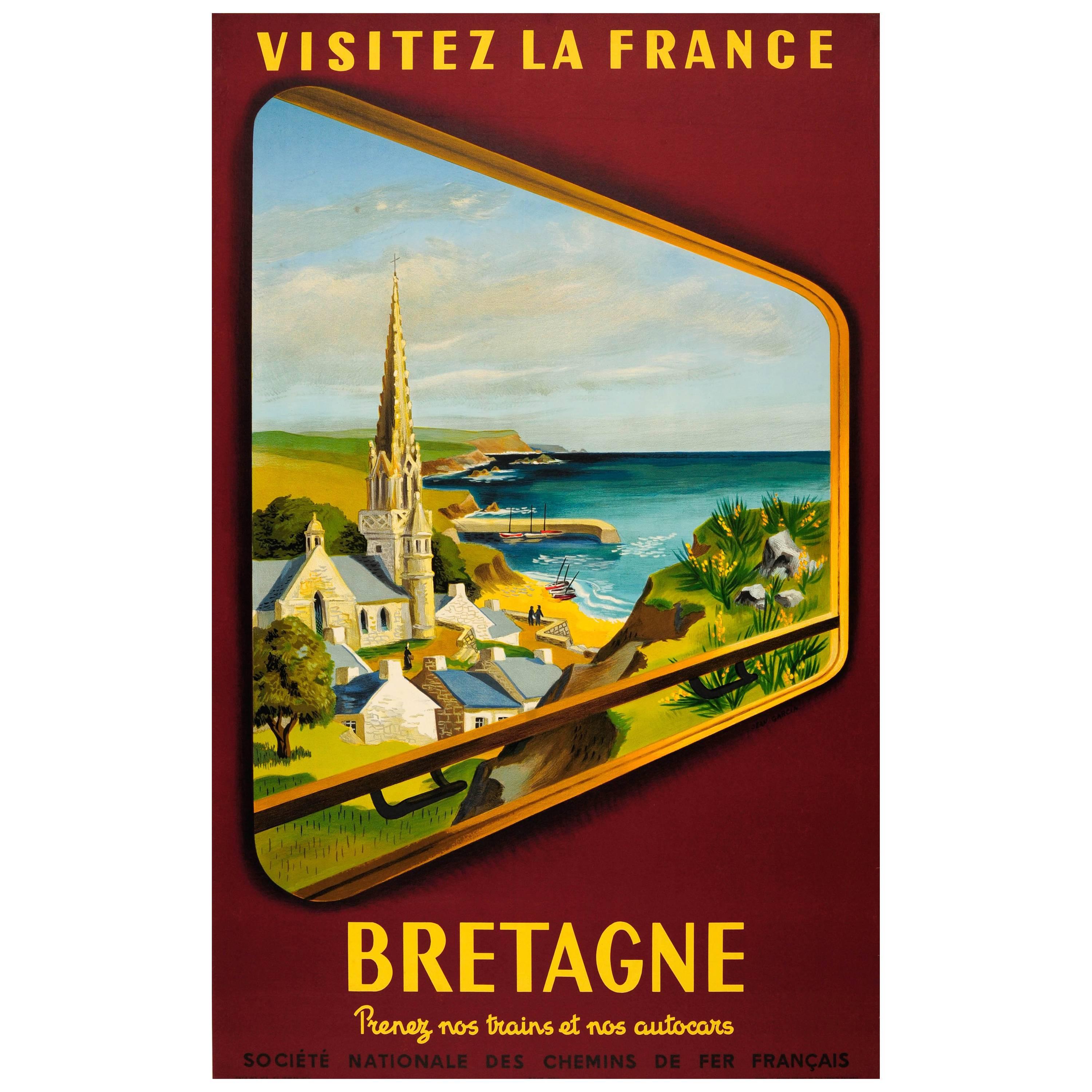 Original Vintage SNCF Railway Travel Poster "Visit France Brittany" by Train