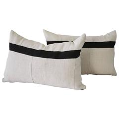 Vintage French Linen Grain Sack Modern Stripe Pillow by Full Bloom Cottage