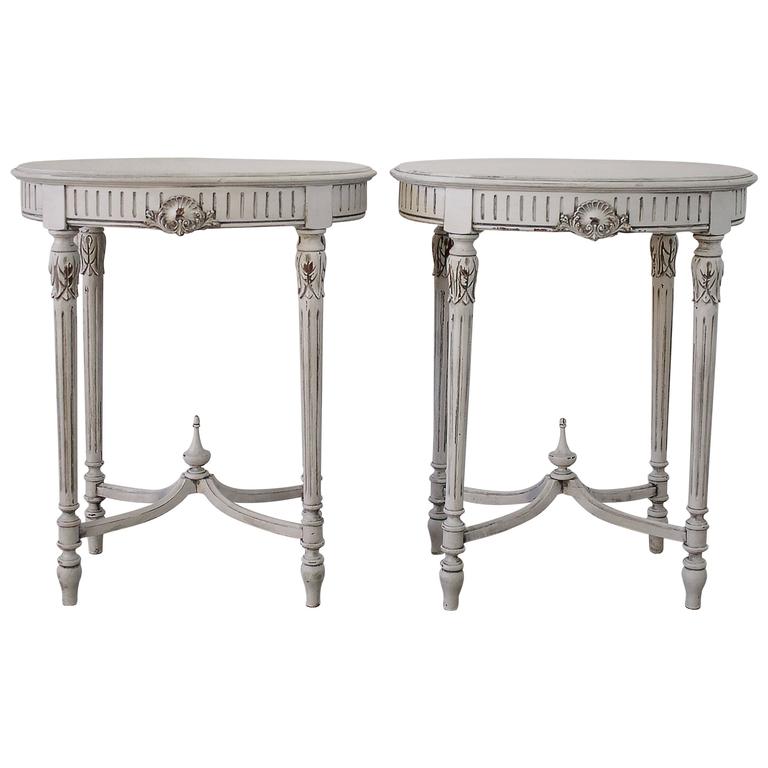 Pair Of 20th Century Painted And Carved French Louis Xvi Side Tables Pair Of 20th Century Painted And Carved French Louis Xvi Side Tables For