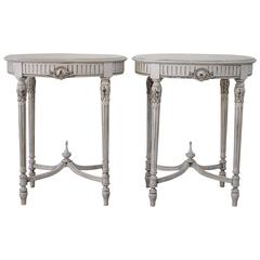 Pair of 20th Century Painted and Carved French Louis XVI Side Tables