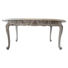 French Country Louis XV Style Dining Table with Marble Top