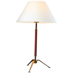 Midcentury Brass and Leather Table Lamp in the Style of Adnet