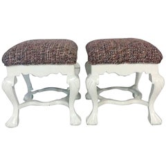 20th Century Pair Of Queen Anne Style Mahogany Upholstered Benches