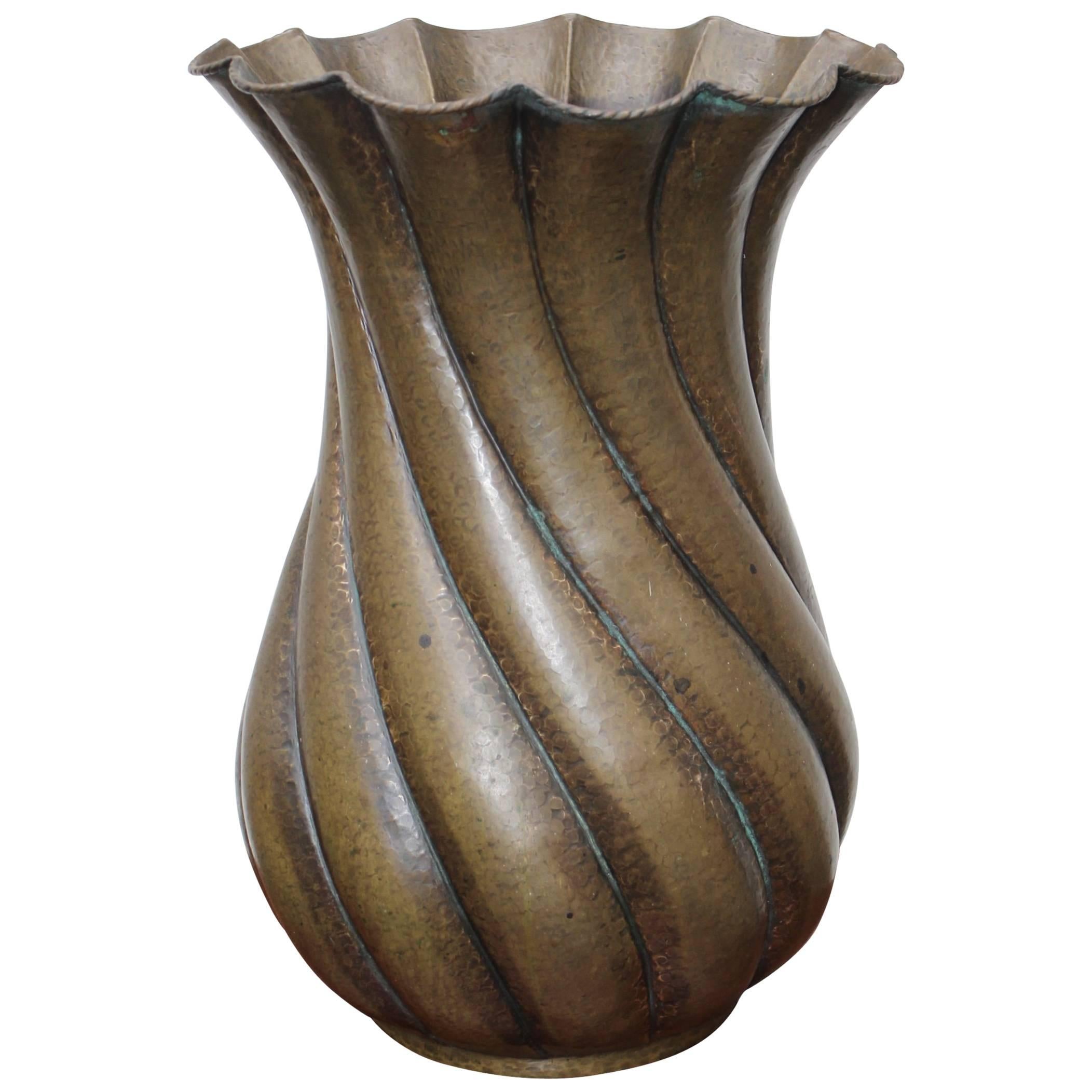 Egidio Casagrande Hammered Large Brass Vase