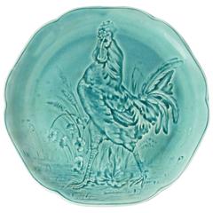 19th Century Blue Majolica Rooster Plate Choisy Le Roi