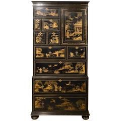 Antique Stunning Quality Highly Decorative Chinoiserie Lacquered Chest on Chest