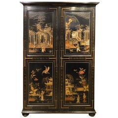 Fine Quality Chinoiserie Lacquered Edwardian Period Two-Door Wardrobe