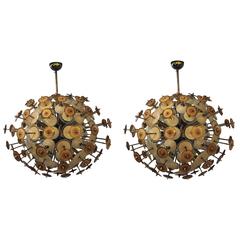 Italian Brass Chandelier with Round Amber Glass 10