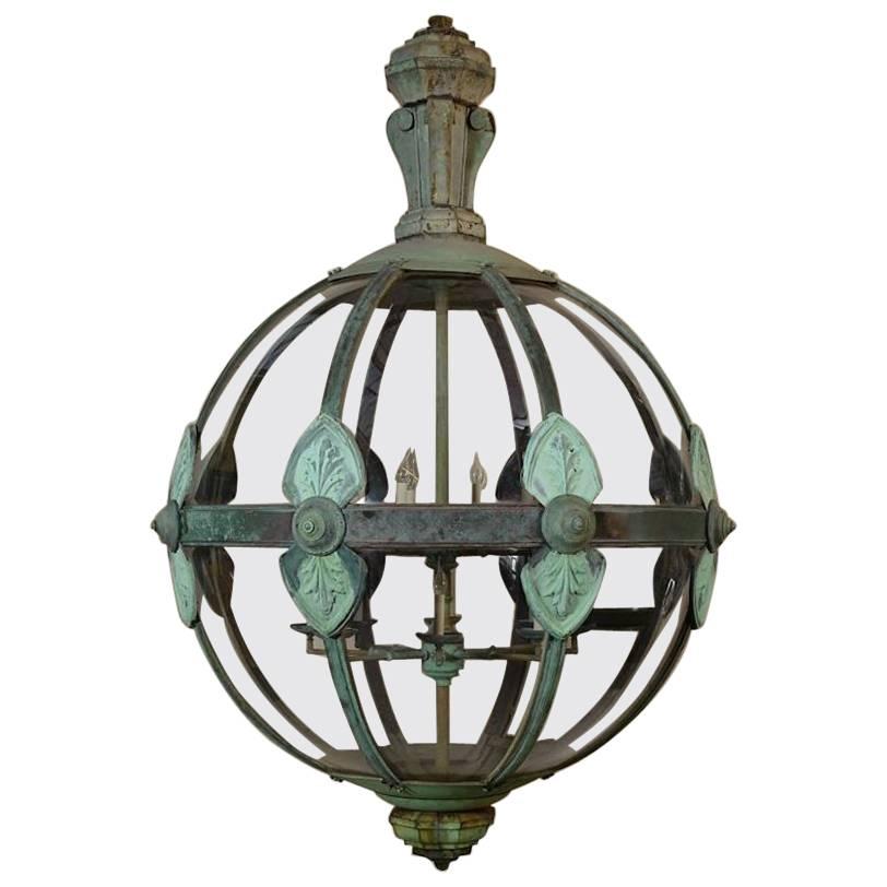 Enormous (2.5m high) Very Rare Classical Style Copper Globe Lantern  For Sale
