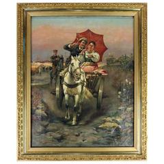 19th Century Russian Genre Oil on Canvas Painting by S. Karski