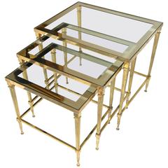 Trio of Maison Jansen French Brass Nesting Tables