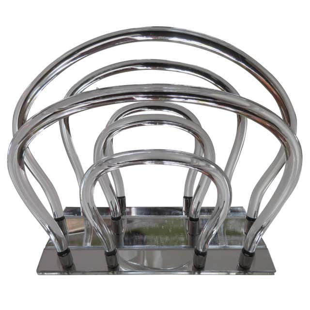 Waterfall Magazine Rack Dorothy Thorpe Hollywood Regency Lucite and Chrome Waterfall Magazine ...