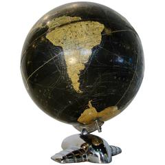 Art Deco Machine Age Early Black Globe with Chrome Airplane, circa 1930s