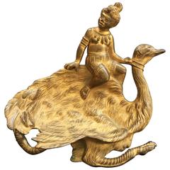 Gilt Bronze British Colonial Ostrich Pin Tray, 1890
