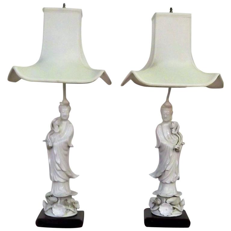 Pair Of Quan Yin Blanc De Chine Lamps For At 1stdibs Pair Of Quan Yin Blanc De Chine Lamps For