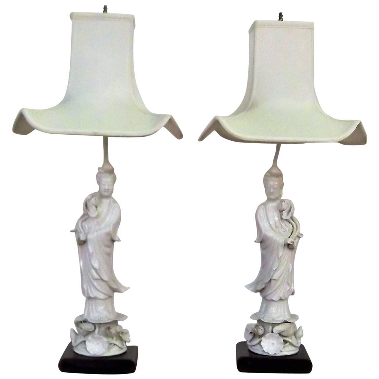 Pair of Quan Yin Blanc De Chine Lamps