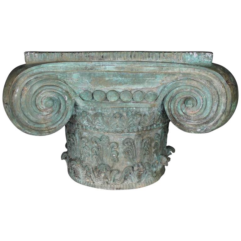 Vintage Patinated Bronze Ionic Capital Table Base Or Pedestal For Vintage Patinated Bronze Ionic Capital Table Base Or Pedestal For