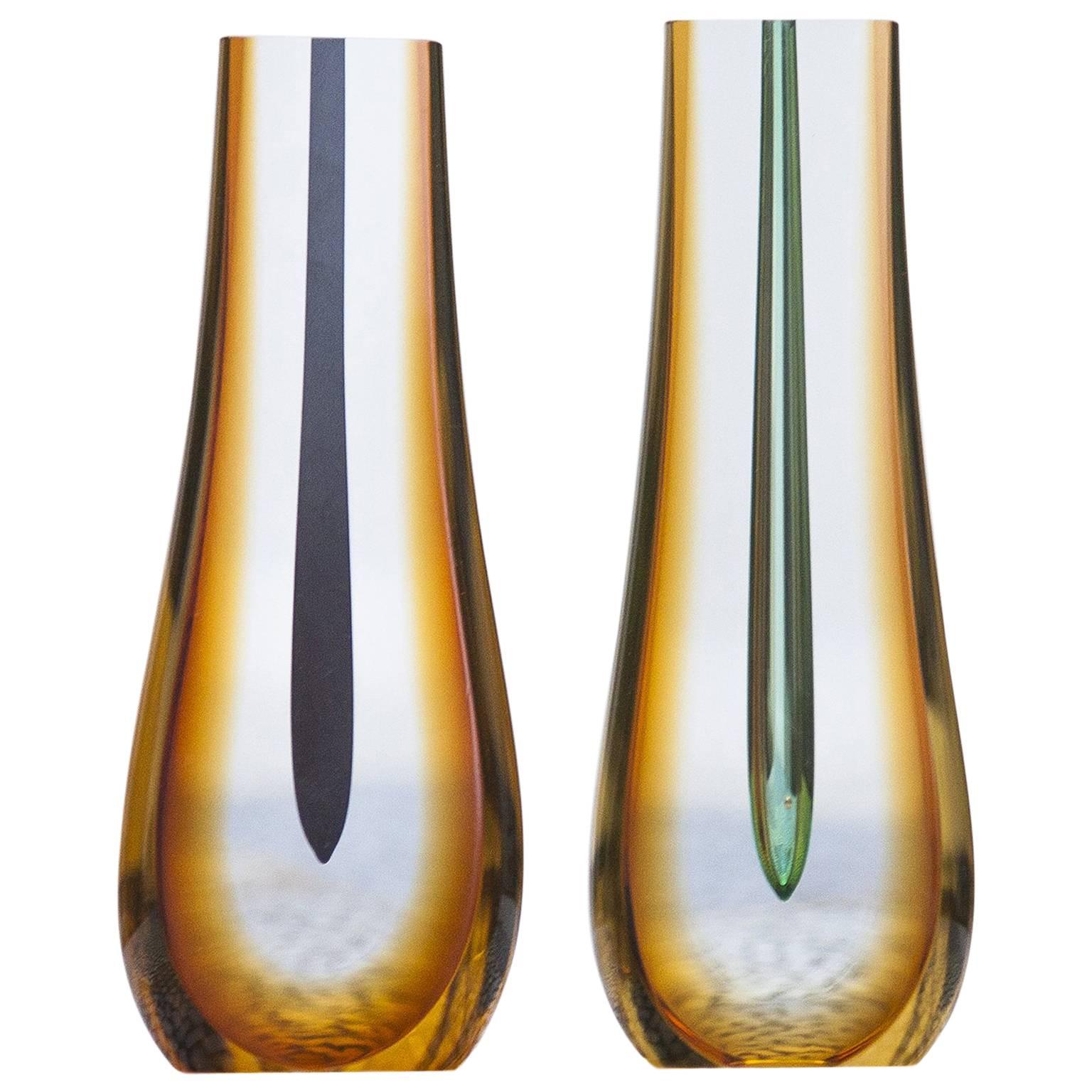 Pavel Hlava Sculptural Glass Vase Set of Two