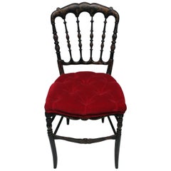 Used Black Wood and Red Velvet English Chiavari Chair