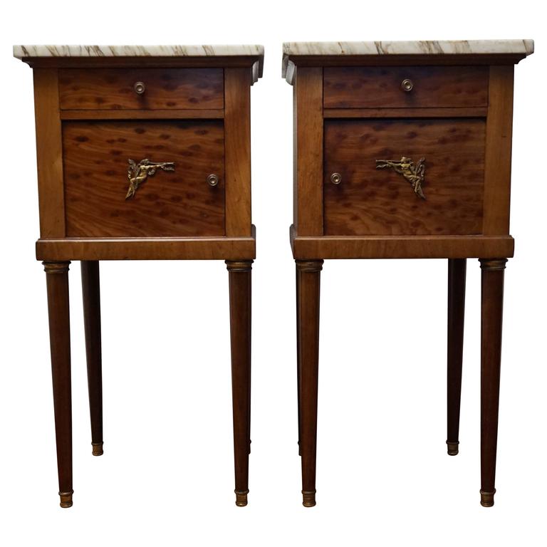 Antique Pair of Empire Style Nightstands Bedside Gilt Bronze
