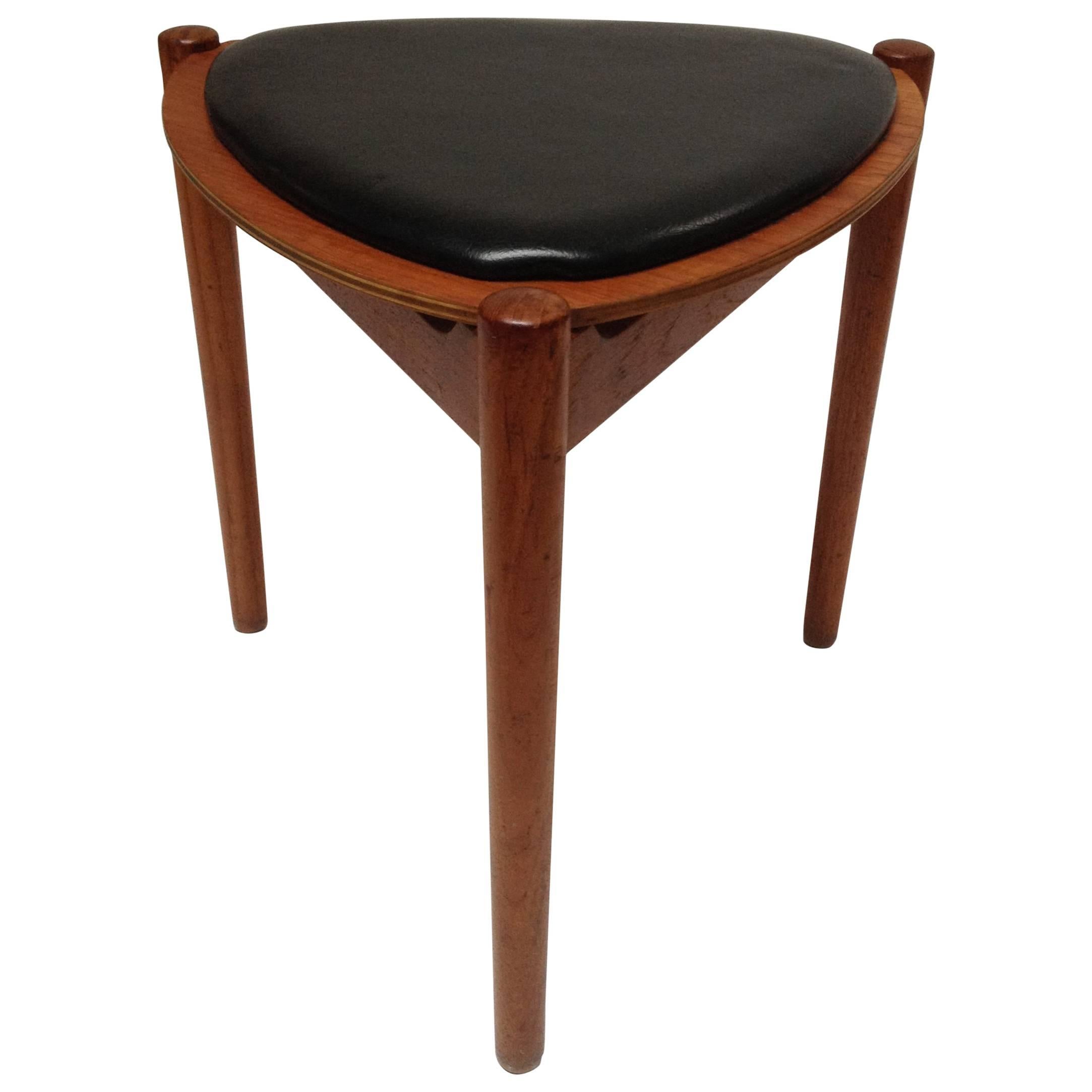Rare 1950s Hans Olsen Teak Reversible Three Legged Stool and Side Table, Denmark For Sale