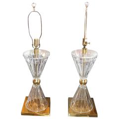 Pair of Lucite and Brass Lamps