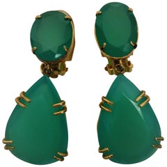 Emerald Green Chrysoprase Drop Earrings, Large, Pair