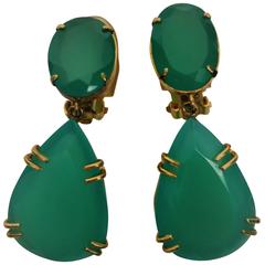 Stunning Pair of Large Emerald Green Chrysoprase Drop Earring