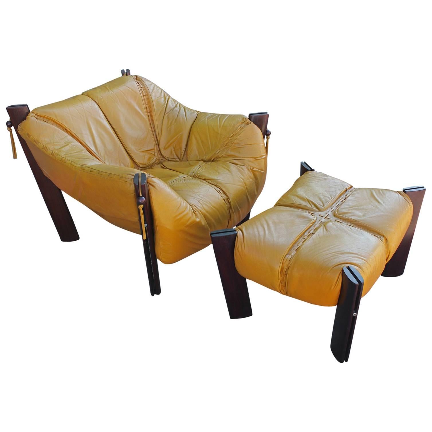 Percival Lafer Brazilian Mustard Yellow Lounge Chair with Ottoman