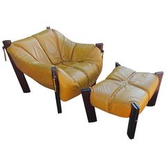 Retro Percival Lafer Brazilian Mustard Yellow Lounge Chair with Ottoman