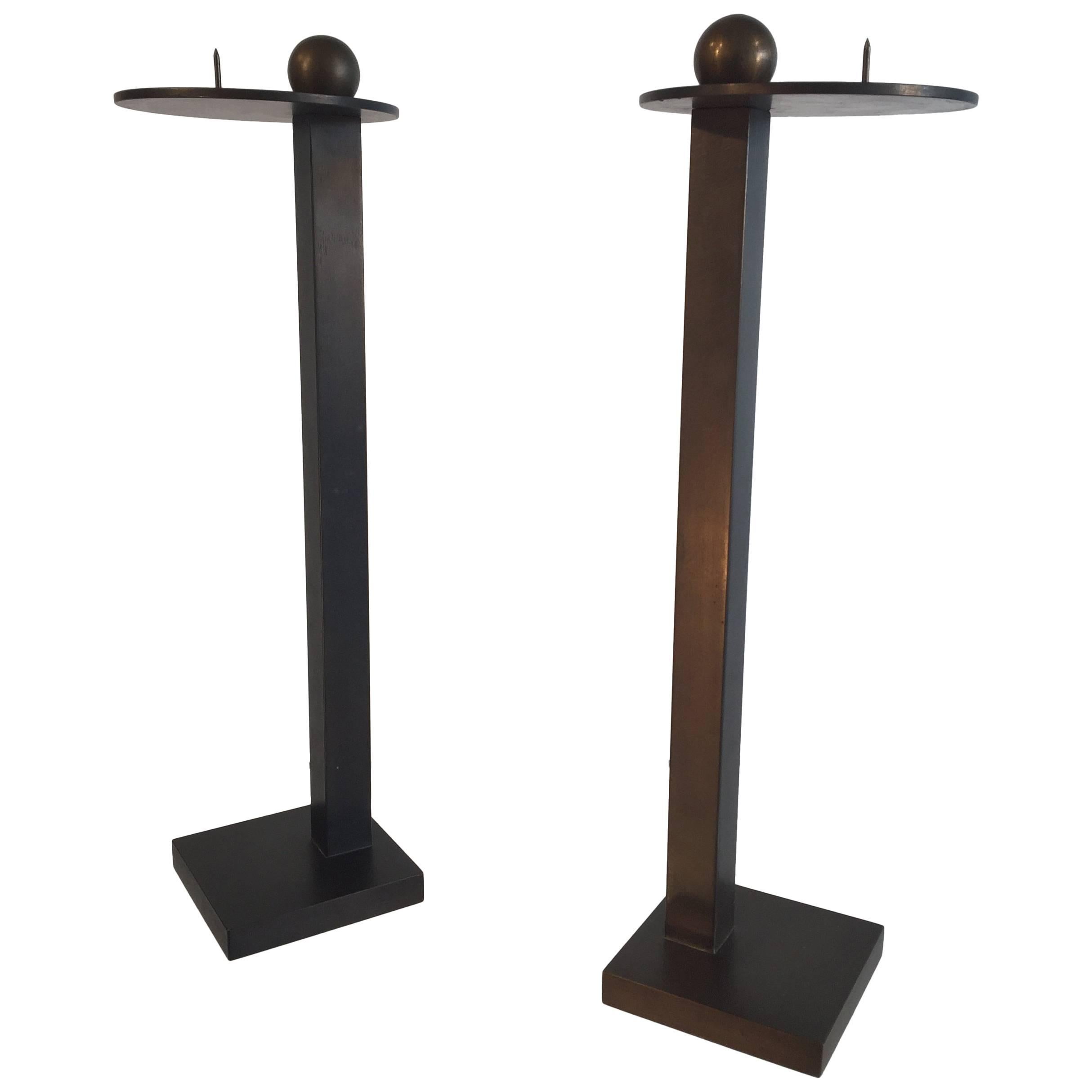 Post Modern Pair of Bronze Candle Holders by Lisa Waters For Sale at