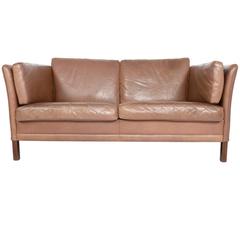 Stouby Brown Leather Loveseat Sofa