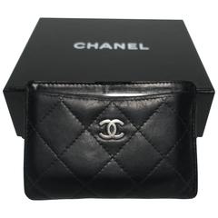 Black Chanel Leather Credit Card Case Holder or Wallet