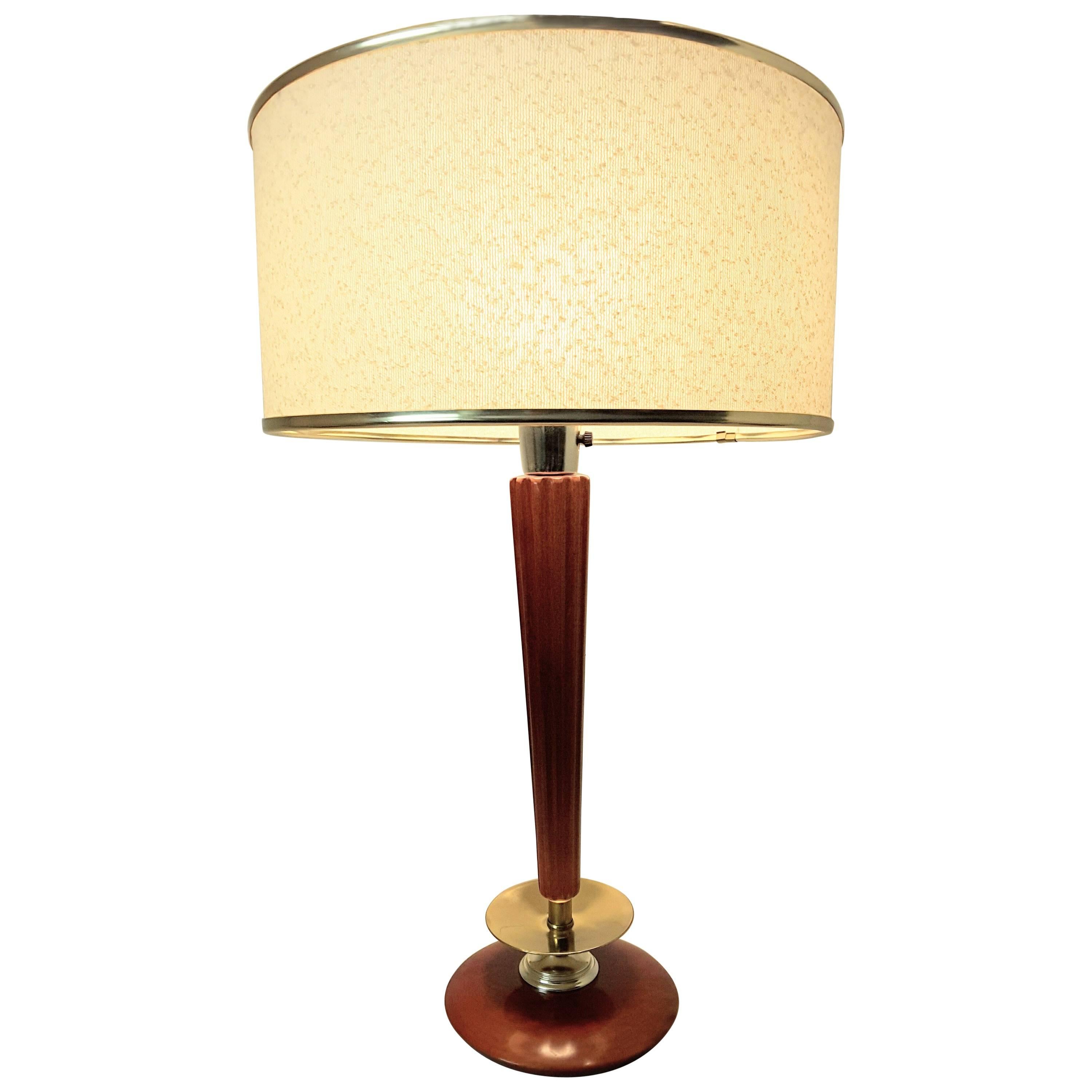 Mid-Century Modern Brass and Mahogany Classic Style Table Lamp
