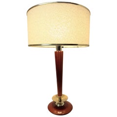 Mid-Century Modern Brass and Mahogany Classic Style Table Lamp
