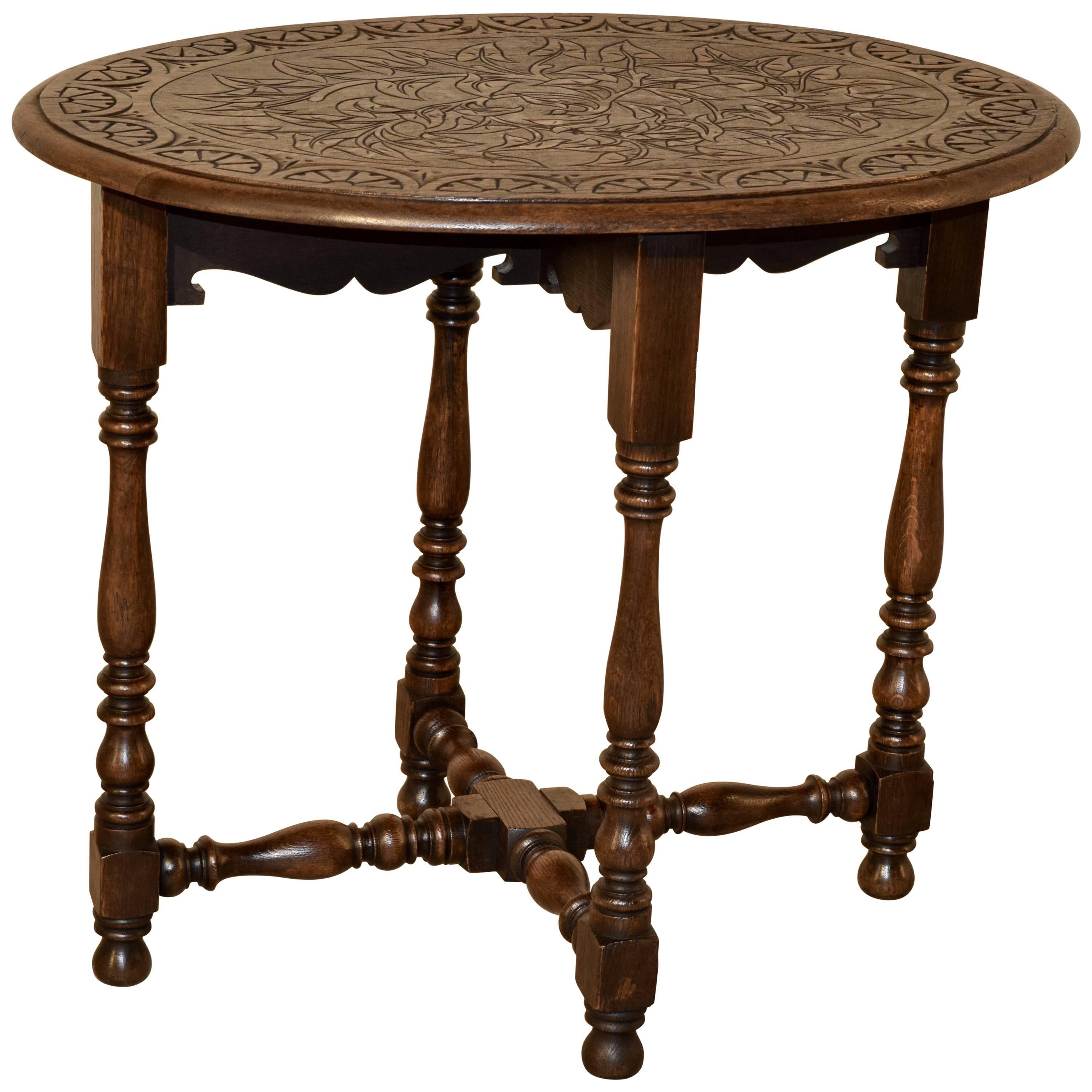 19th Century English Carved Oak Oval Side Table