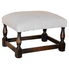 Turned Oak Upholstered Stool, circa 1900 Turned Oak Upholstered Stool, circa 1900