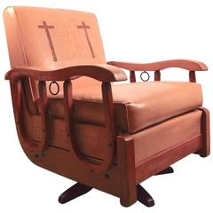 Used Cowboy Oak Swivel Tilt Rocking Lounge Chair