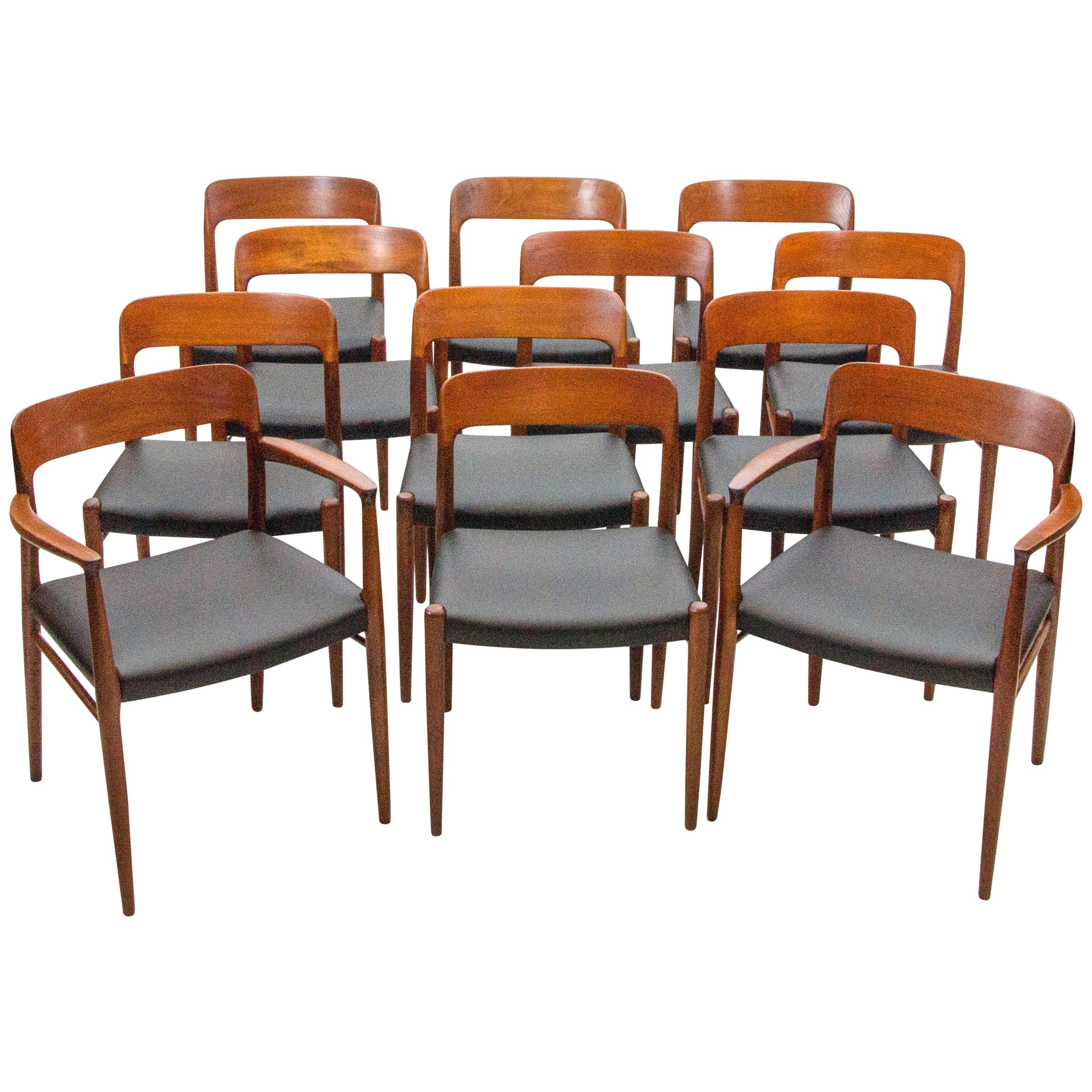 Set of 12 Danish Teak Dining Chairs by N. O. Møller for J. L. Møller Mobelfabrik