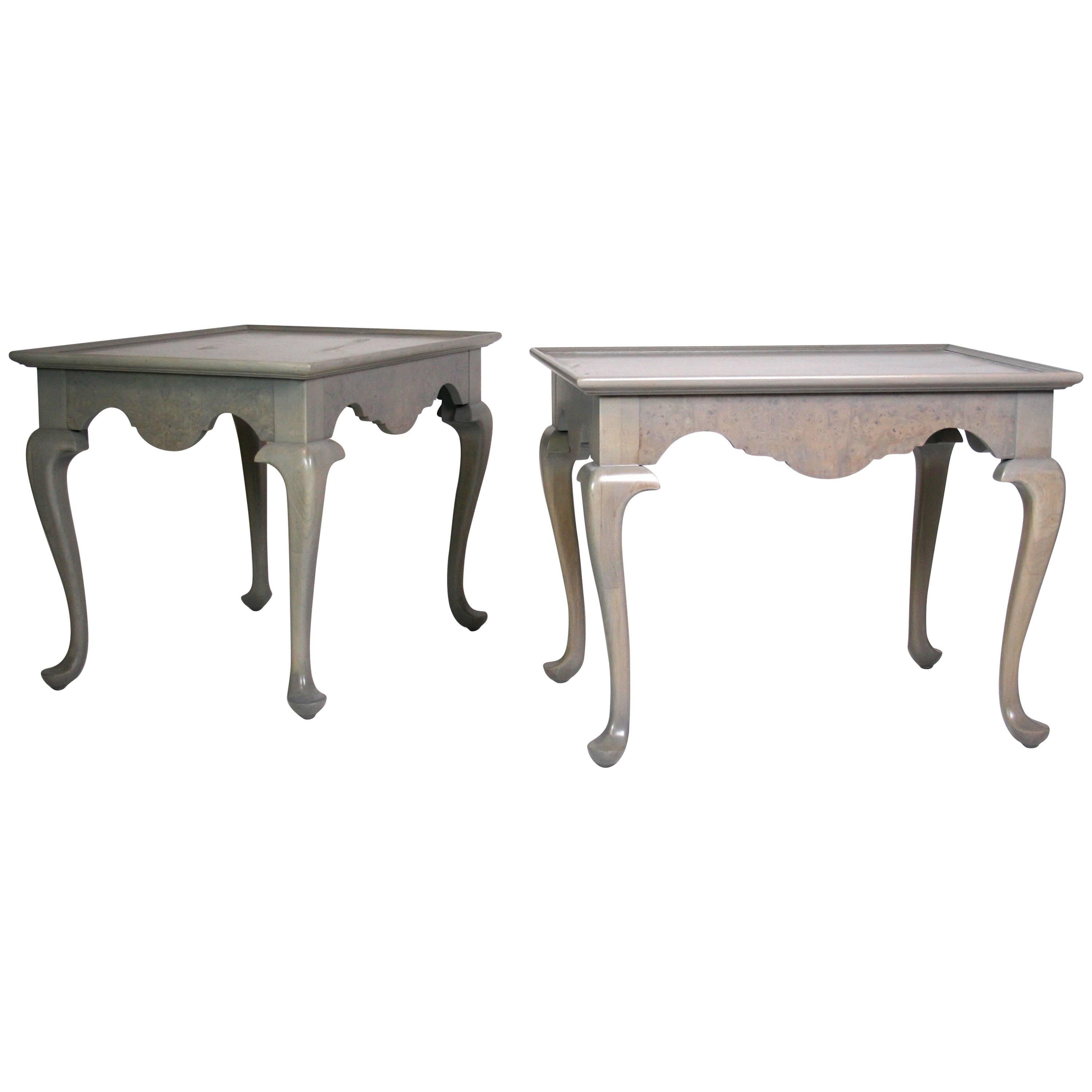 Pair of Grey Stained Queen Anne Style Side Tables For Sale
