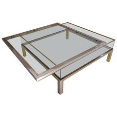 Romeo Rega Signed Coffee Table Sliding Top, Brass and Chrome, 1970s Vintage Romeo Rega Signed Coffee Table Sliding Top, Brass and Chrome, 1970s