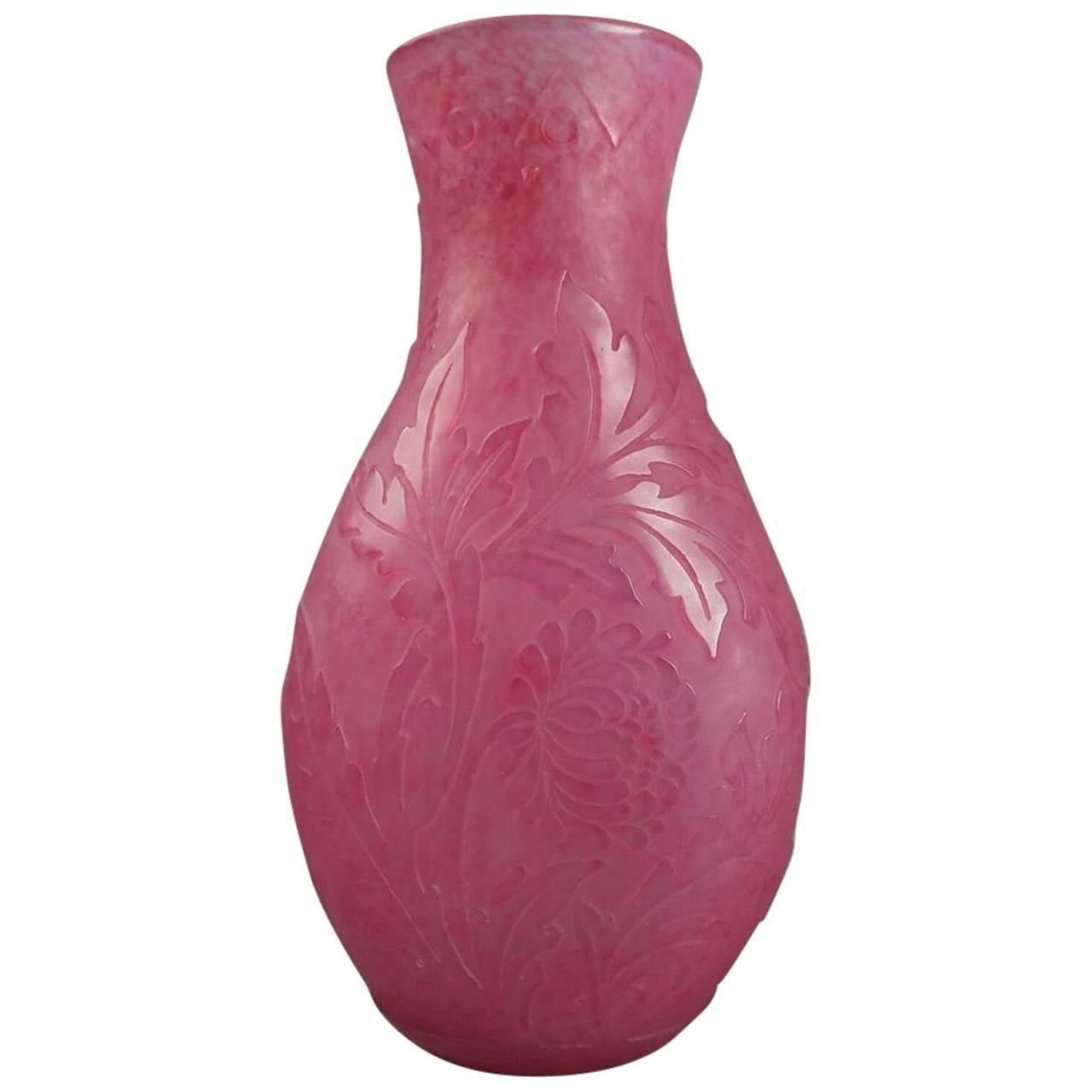 Rare Steuben Acid Cut Art Glass Vase Mum Pattern Signed Frederick Carter