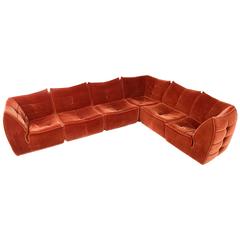 1970s Velvet Modular Sectional Sofa