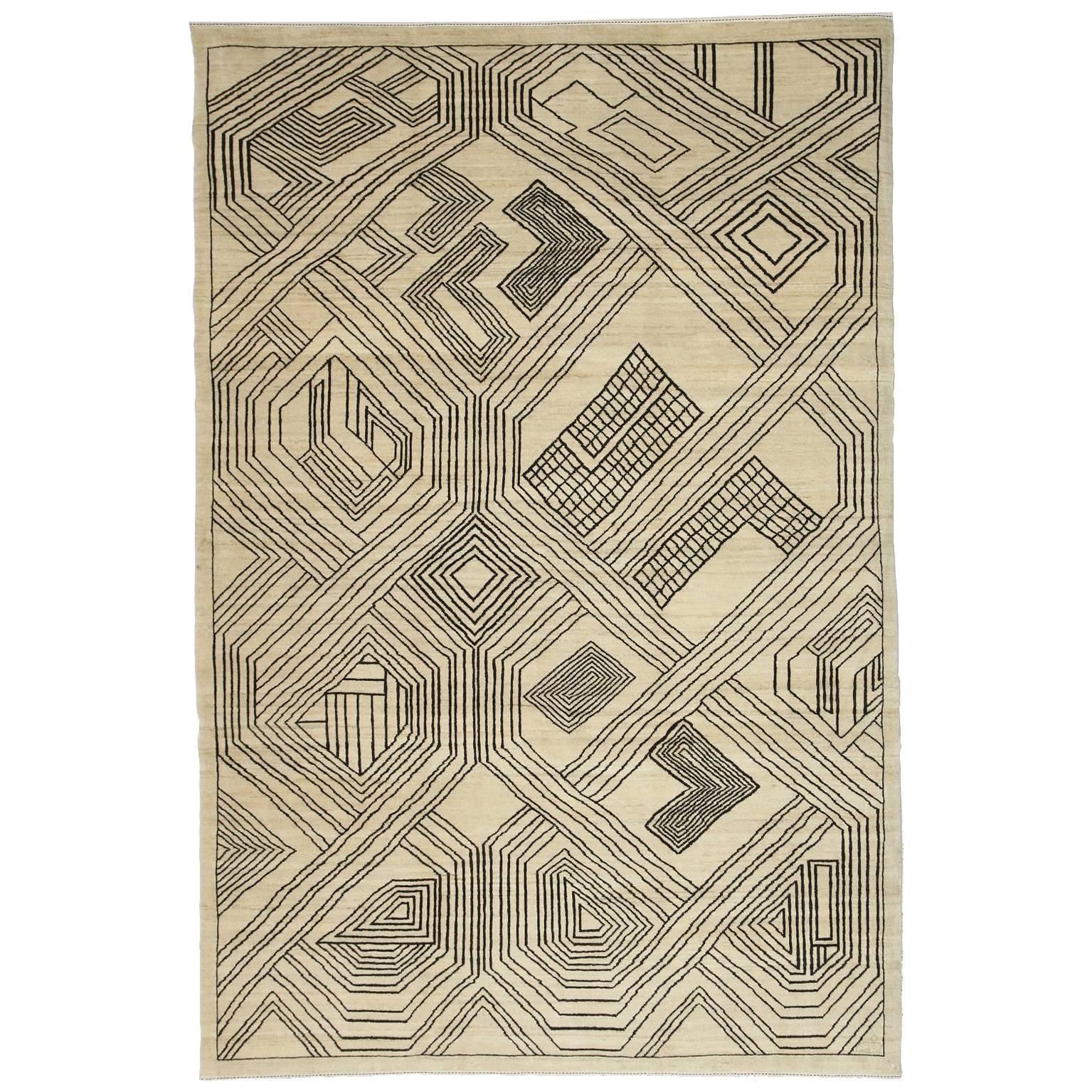 Orley Shabahang "Kuba" Contemporary Persian Rug, Neutral and Gray, 6' x 9' For Sale