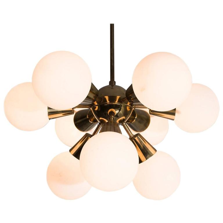 Brass Sputnik Chandelier with Opaline Glass Spheres at 1stDibs